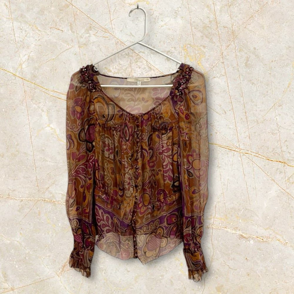 Blumarine Sheer Floral Button Down Blouse